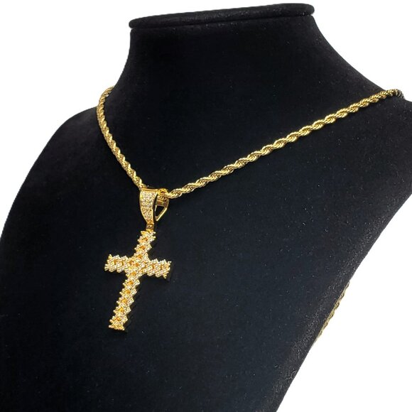 20" Womens 2ct Diamond 14K Gold Rope Chain Cross Necklace 14 K Silver Jewelry - Picture 6 of 9